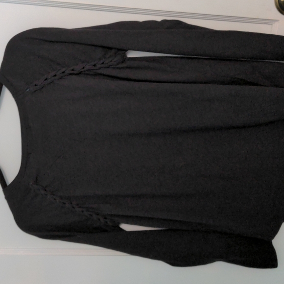 Ya Los Angeles Sz L Black Cotton Rayon Top with braiding detail New without tags - Picture 3 of 4